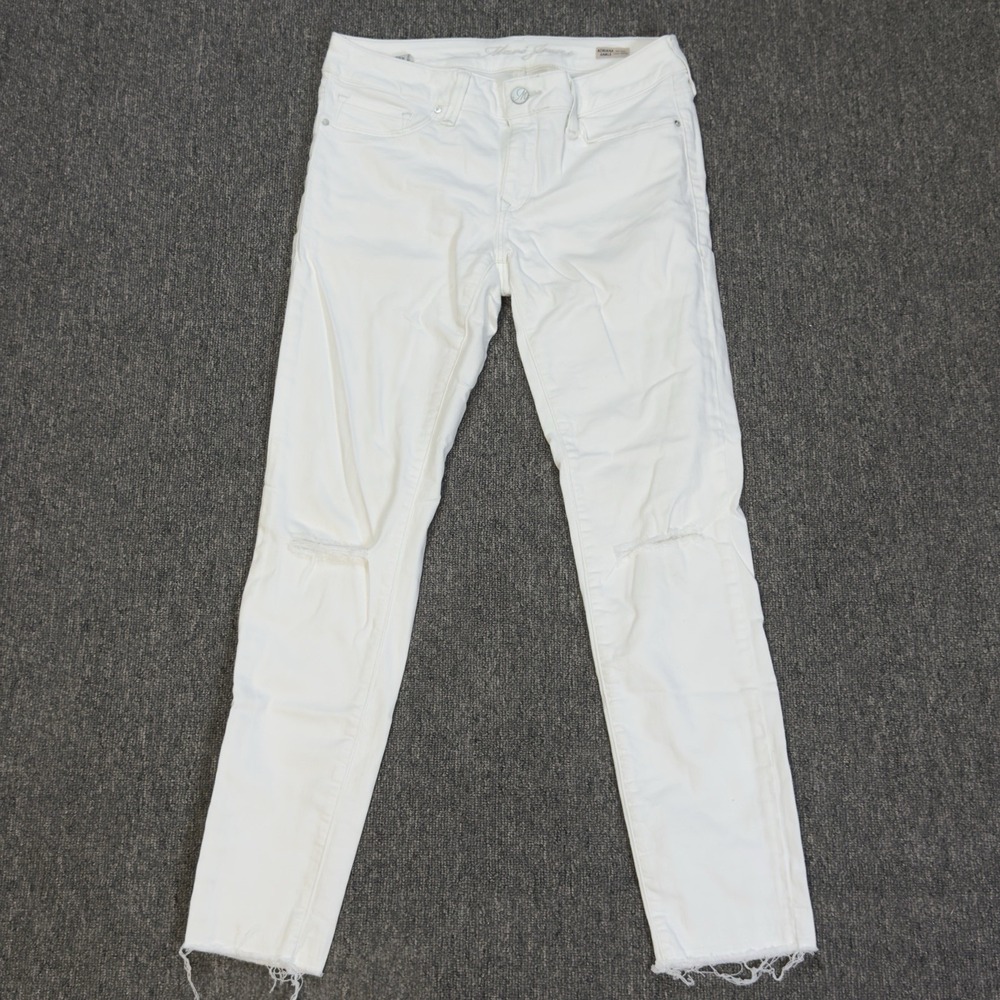 MAVI JEANS ADRIANA ANKLE Mid-Rise Super Skinny Frayed Hem Jeans Size 27 White
